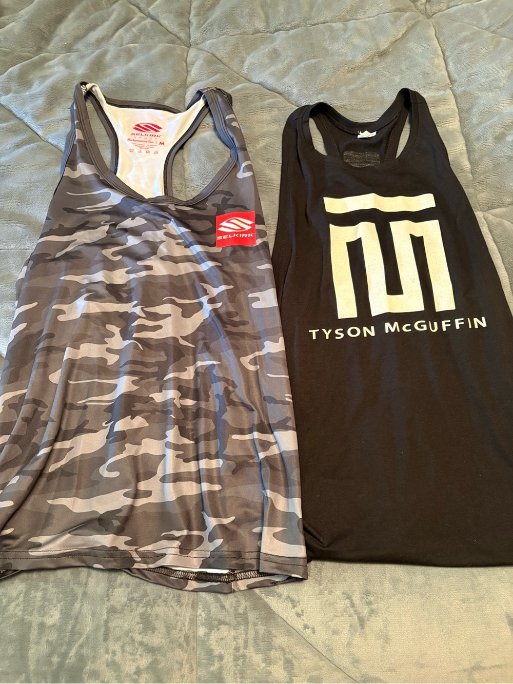 Women's Gray Camo Racerback Tank + Black Tyson McGuffin Logo Tank (Bundle)